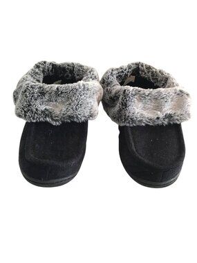 CARTER CLUB -WOMENS BLACK/GREY FAUX FUR SLIPPER SANDALS SIZE 9